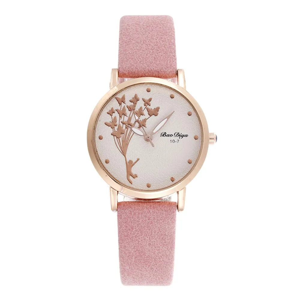 Fashion Butterfly Women Watches Simple Brown Quartz