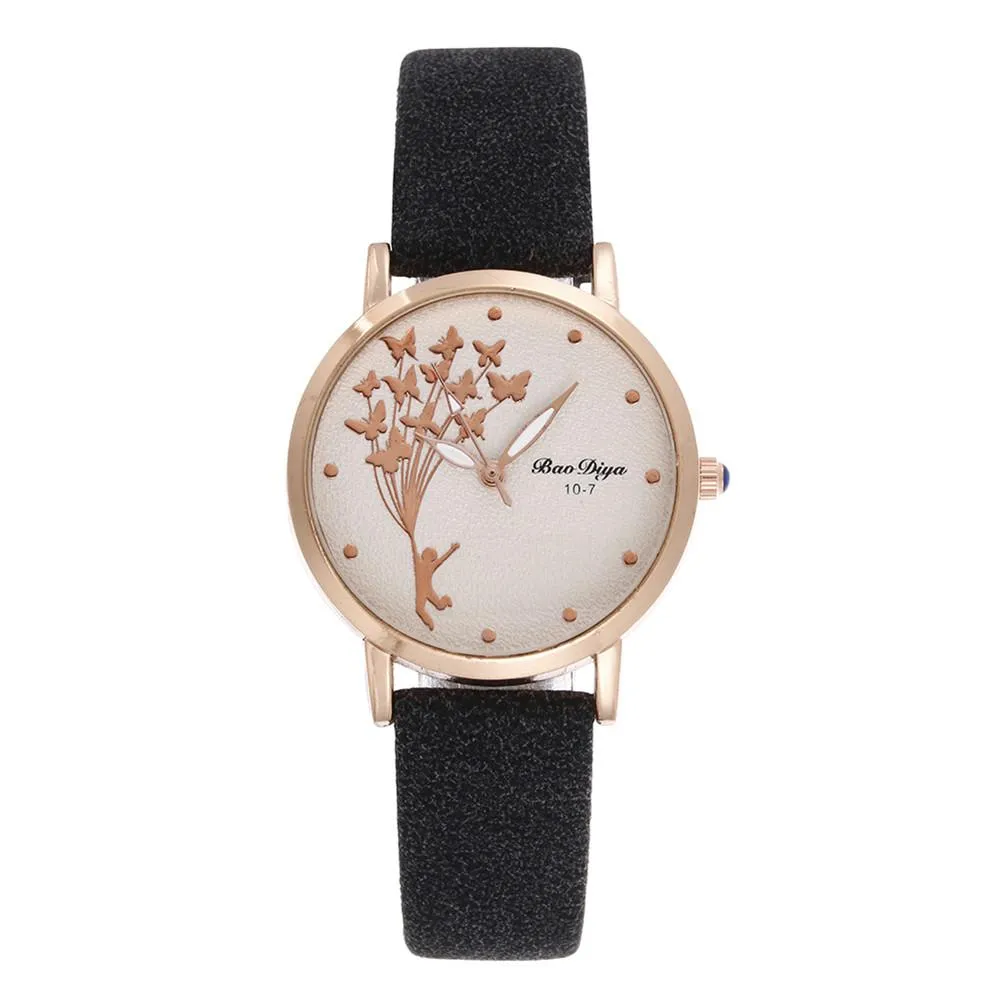 Fashion Butterfly Women Watches Simple Brown Quartz
