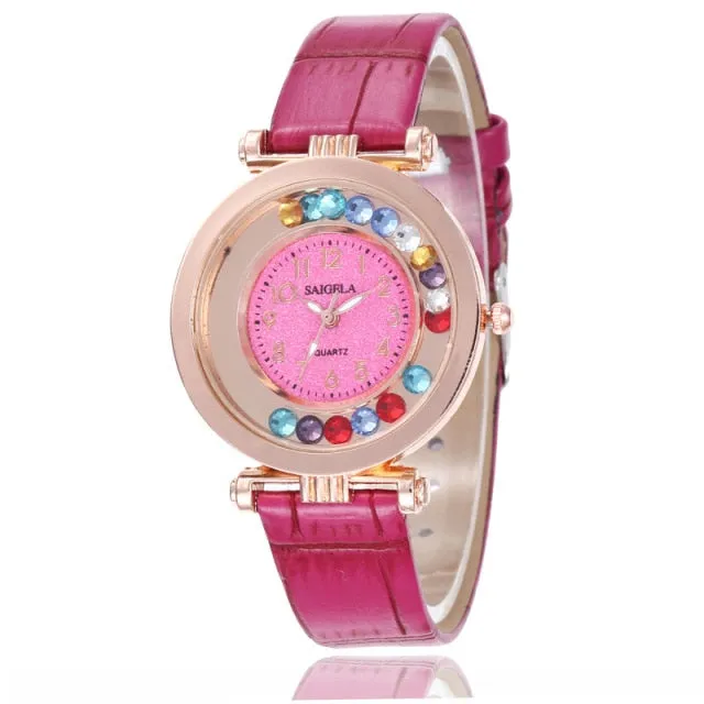 Fashion Women Watch Luxury High Quality Ladies Wrist Watches Leather Band Quartz Clock Female Round Watches Crystal Dial Gifts