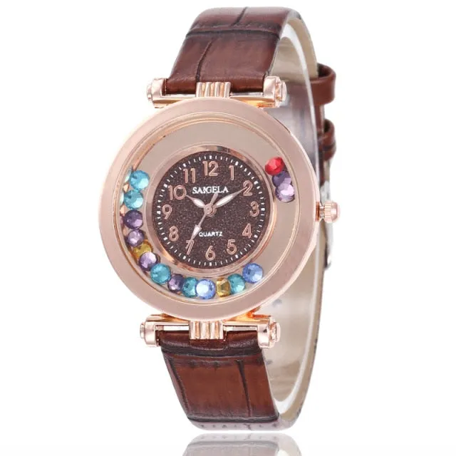 Fashion Women Watch Luxury High Quality Ladies Wrist Watches Leather Band Quartz Clock Female Round Watches Crystal Dial Gifts