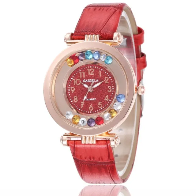 Fashion Women Watch Luxury High Quality Ladies Wrist Watches Leather Band Quartz Clock Female Round Watches Crystal Dial Gifts