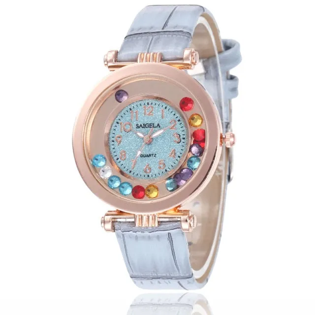 Fashion Women Watch Luxury High Quality Ladies Wrist Watches Leather Band Quartz Clock Female Round Watches Crystal Dial Gifts