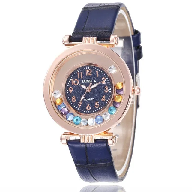 Fashion Women Watch Luxury High Quality Ladies Wrist Watches Leather Band Quartz Clock Female Round Watches Crystal Dial Gifts