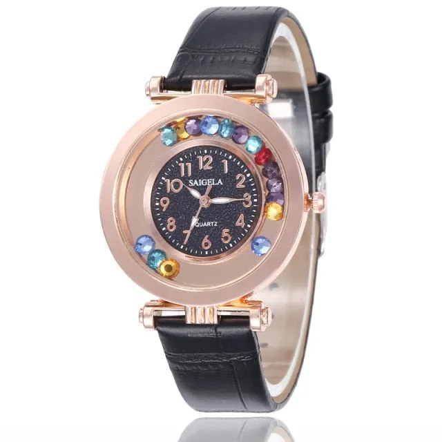 Fashion Women Watch Luxury High Quality Ladies Wrist Watches Leather Band Quartz Clock Female Round Watches Crystal Dial Gifts