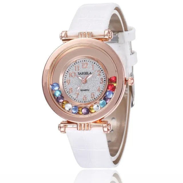 Fashion Women Watch Luxury High Quality Ladies Wrist Watches Leather Band Quartz Clock Female Round Watches Crystal Dial Gifts
