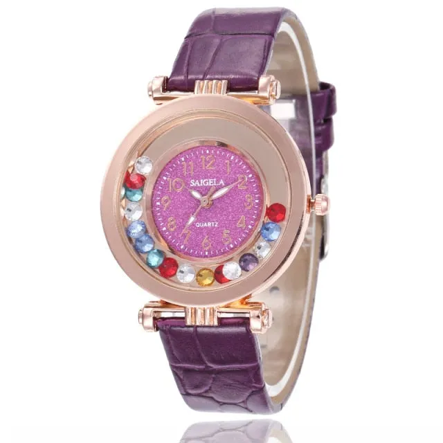 Fashion Women Watch Luxury High Quality Ladies Wrist Watches Leather Band Quartz Clock Female Round Watches Crystal Dial Gifts