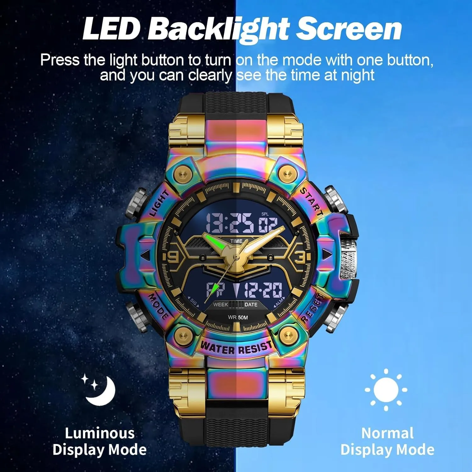 findtime Digital Watches for Men Tactical Sports 5ATM Waterproof Watch Digital Large Face LED Backlight Wristwatch Stopwatch Alarm Tactical Electronic Watch
