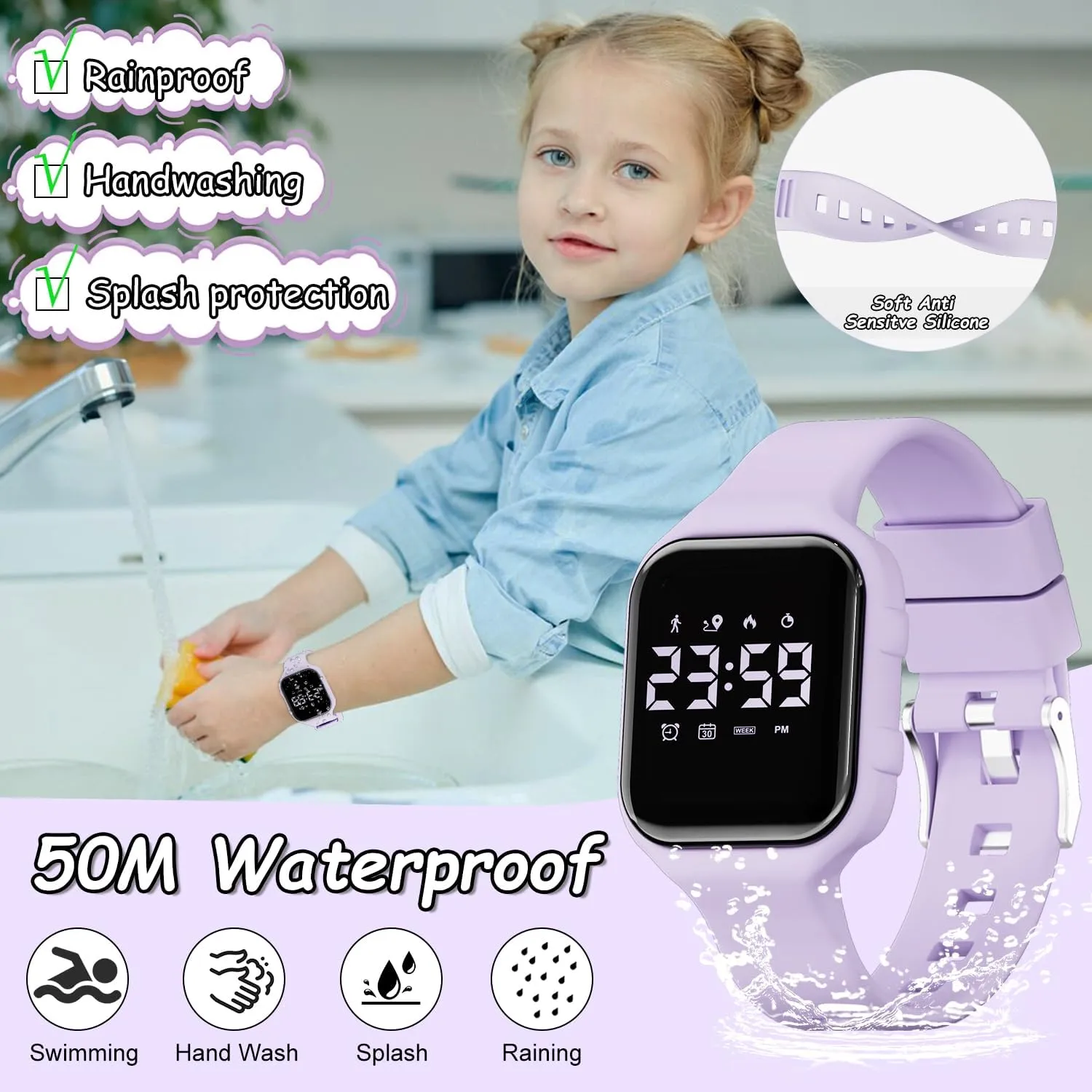 GOLDEN HOUR Kids Digital Sport Watches with Fitness Tracker, Alarm Clock, Stopwatch, No App Waterproof Birthday Gifts for Girls and Boys Ages 4-12