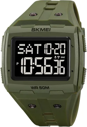 Gosasa Men Digital Watch Rectangle Large Face 5ATM Waterproof Easy to Read Military Watch Multifunctional Sports Watches Alarm Clock LED Digital Double Time Watch