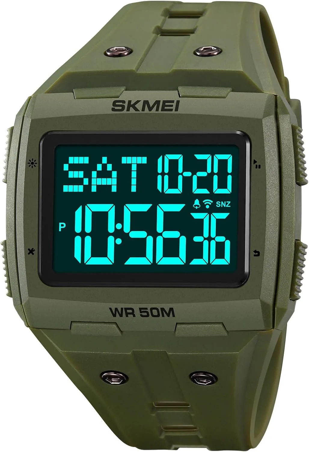 Gosasa Men Digital Watch Rectangle Large Face 5ATM Waterproof Easy to Read Military Watch Multifunctional Sports Watches Alarm Clock LED Digital Double Time Watch