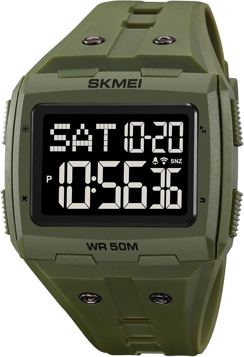 Gosasa Men Digital Watch Rectangle Large Face 5ATM Waterproof Easy to Read Military Watch Multifunctional Sports Watches Alarm Clock LED Digital Double Time Watch