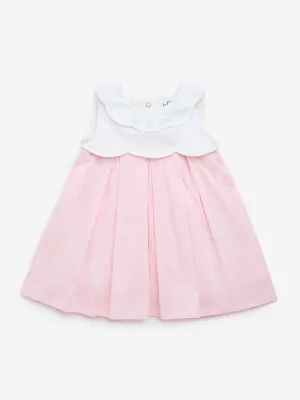 HOP Baby Pink Floral Embroidered Cotton A-Line Dress