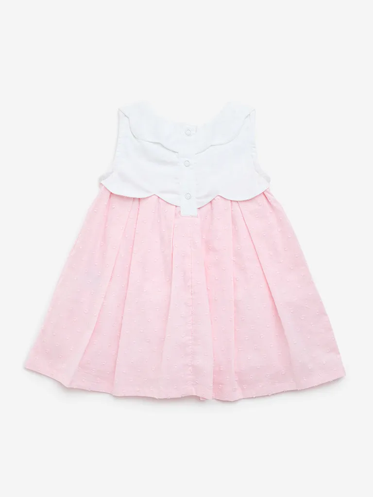 HOP Baby Pink Floral Embroidered Cotton A-Line Dress