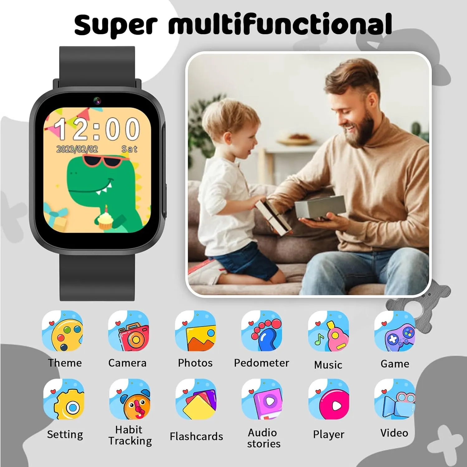 Kids Smartwatch for Boys and Girls Game Watch for Kids Sport Watches for Children with 1.4 Touch Screen, Camera, Pedometer, Flashlight, Games, Learning Card, Audio Story Educational Tools for Kids Age 4-10