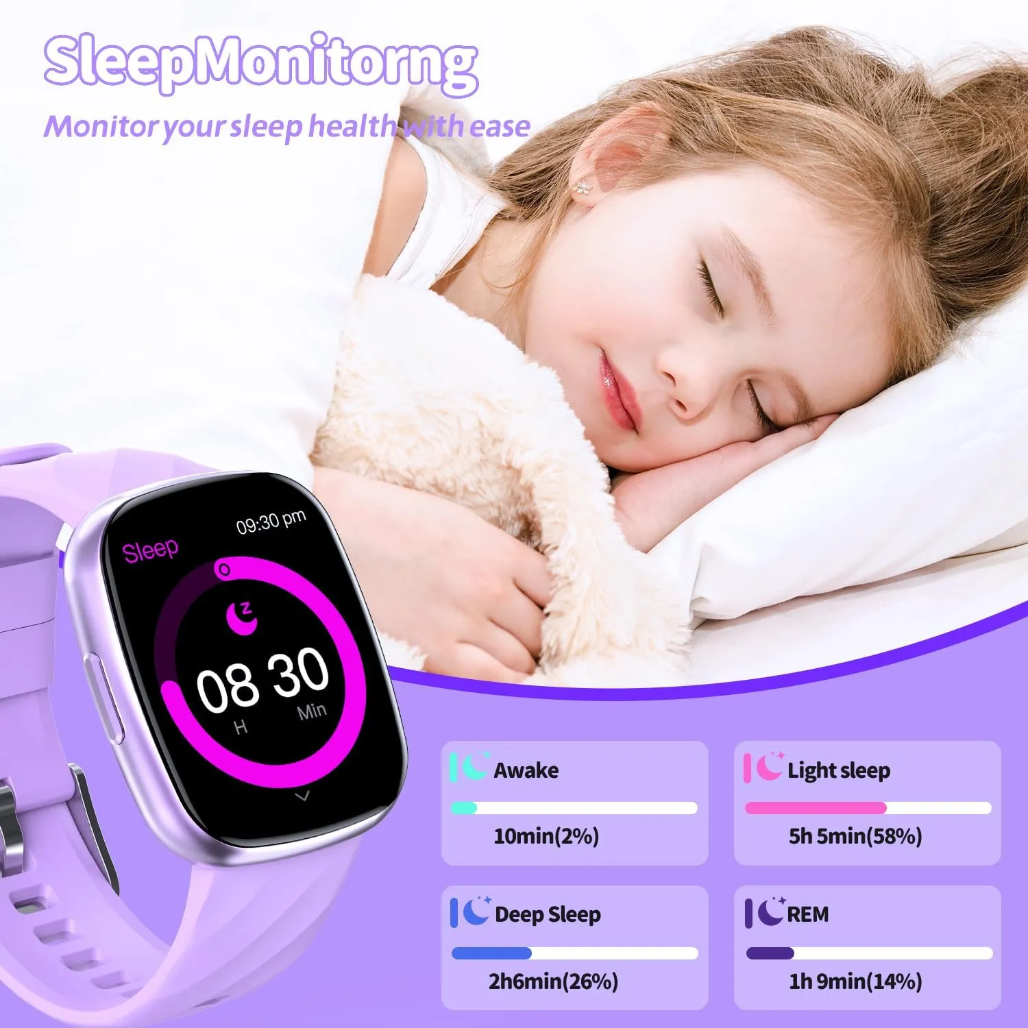 Kids Watch, Digital Watch for Boys Girls, IP67 Waterproof Games Fitness Tracker with 20  Sport Modes, Sleep Monitor, Music, Games, Great Sports Watches Gift for Teens Kids (Purple)