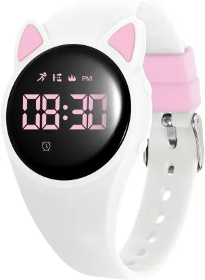 Kids Watch, Digital Watch for Girls Boys, Sport Watch with Alarm Clock, Stopwatch, Waterproof Fitness Tracker with No App for Ages 5-12 Children (MEHeipin-White Pink)