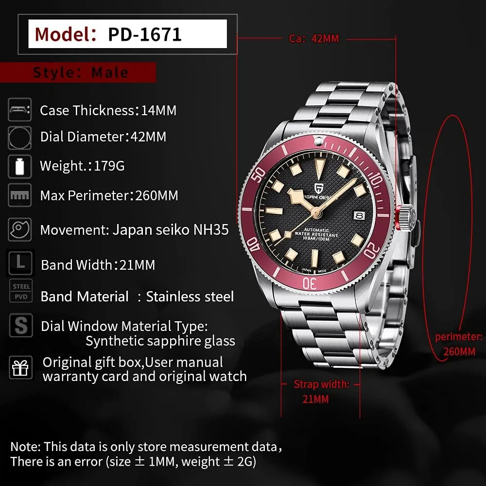 LACZ DENTON Pagani Design PD1671V2 BB58 Men's Watches Mechanical Watch for Men Luxury Automatic Watch Men NH35 100M Waterproof