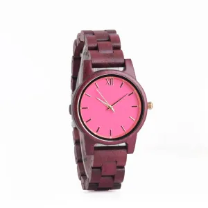 Ladies Casual Violet Wooden Women's Quartz Watch