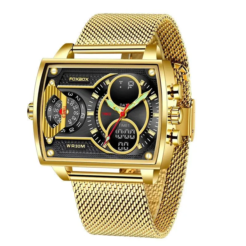 Men Watch Fashion Square Watch Men Casual Sports Waterproof Double Display Watch