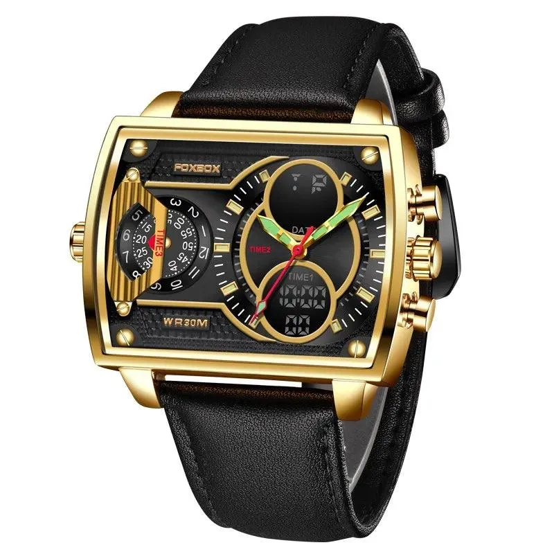 Men Watch Fashion Square Watch Men Casual Sports Waterproof Double Display Watch