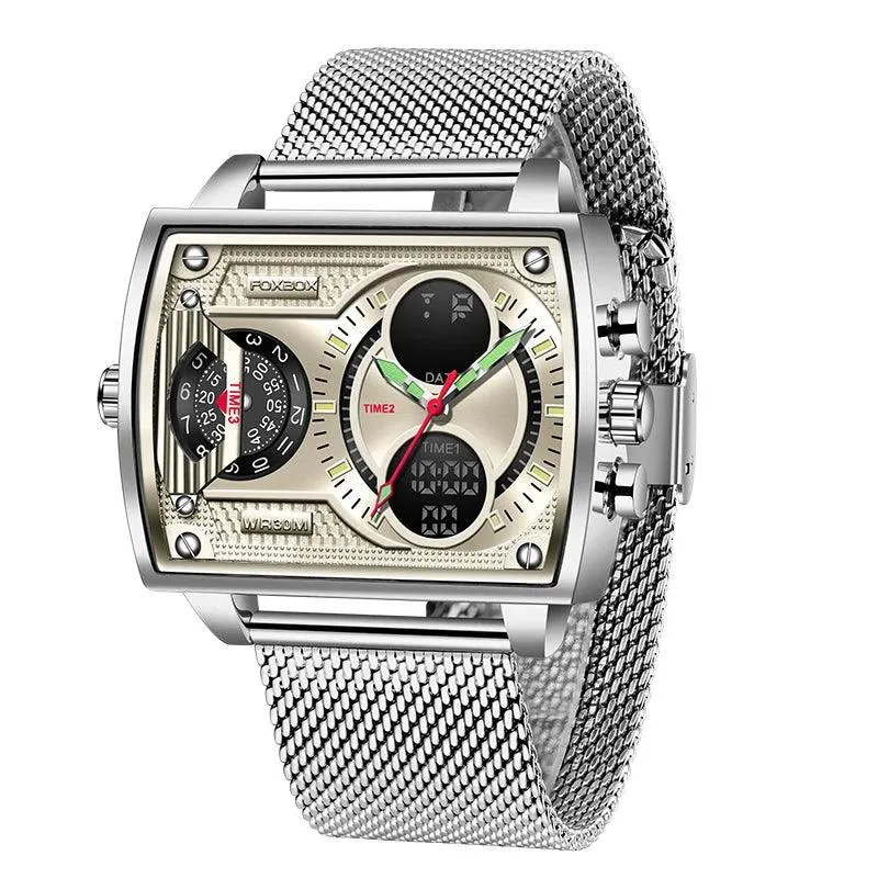Men Watch Fashion Square Watch Men Casual Sports Waterproof Double Display Watch