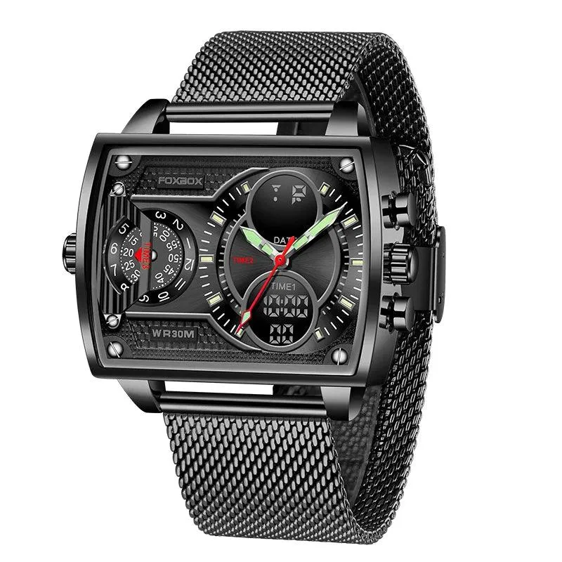 Men Watch Fashion Square Watch Men Casual Sports Waterproof Double Display Watch