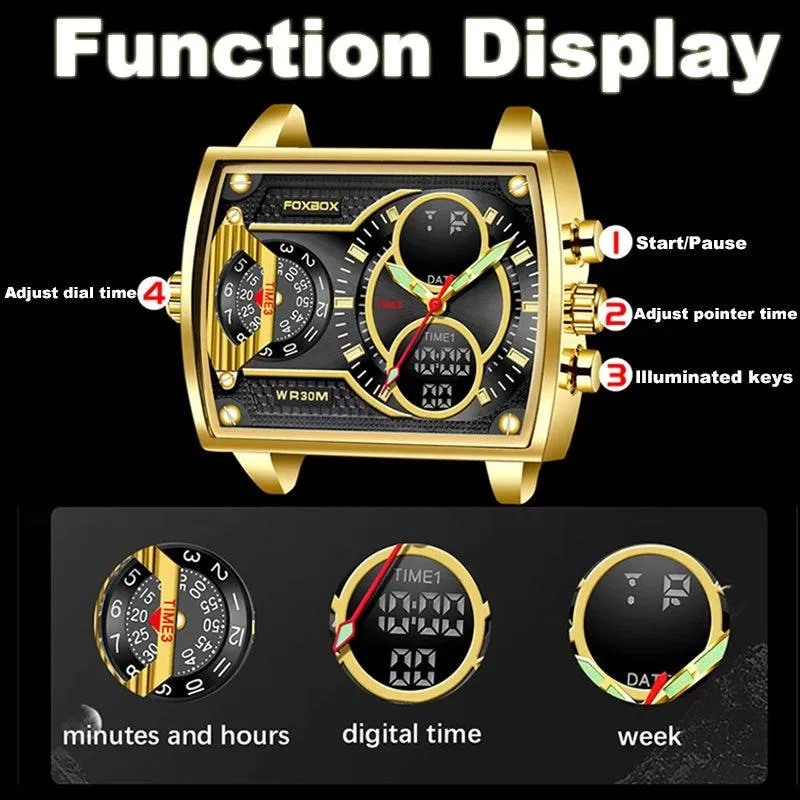 Men Watch Fashion Square Watch Men Casual Sports Waterproof Double Display Watch