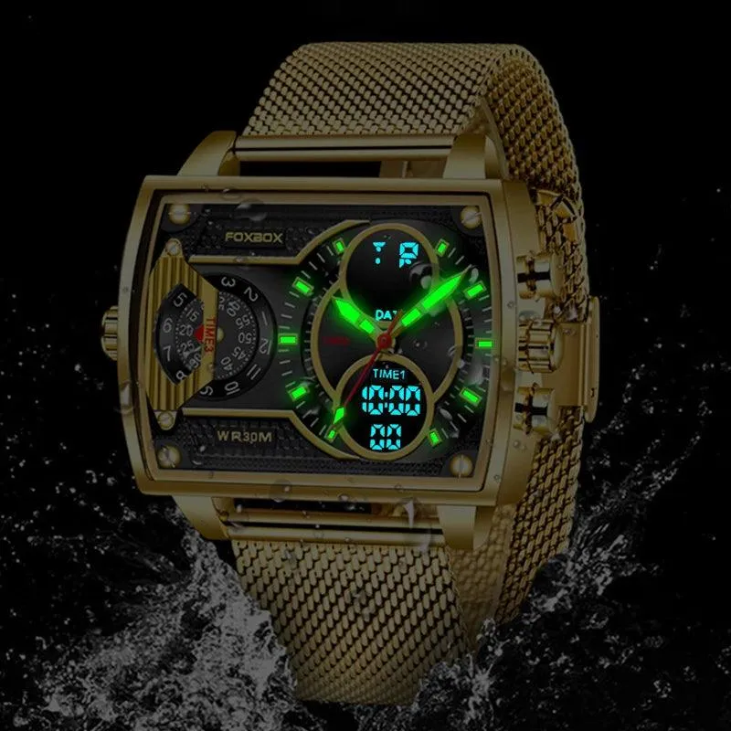 Men Watch Fashion Square Watch Men Casual Sports Waterproof Double Display Watch