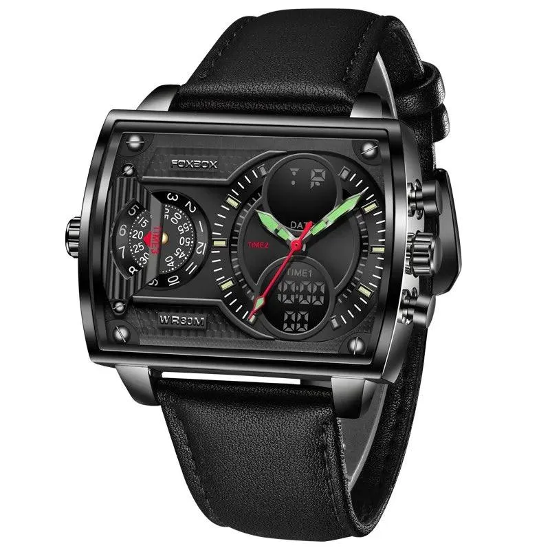 Men Watch Fashion Square Watch Men Casual Sports Waterproof Double Display Watch