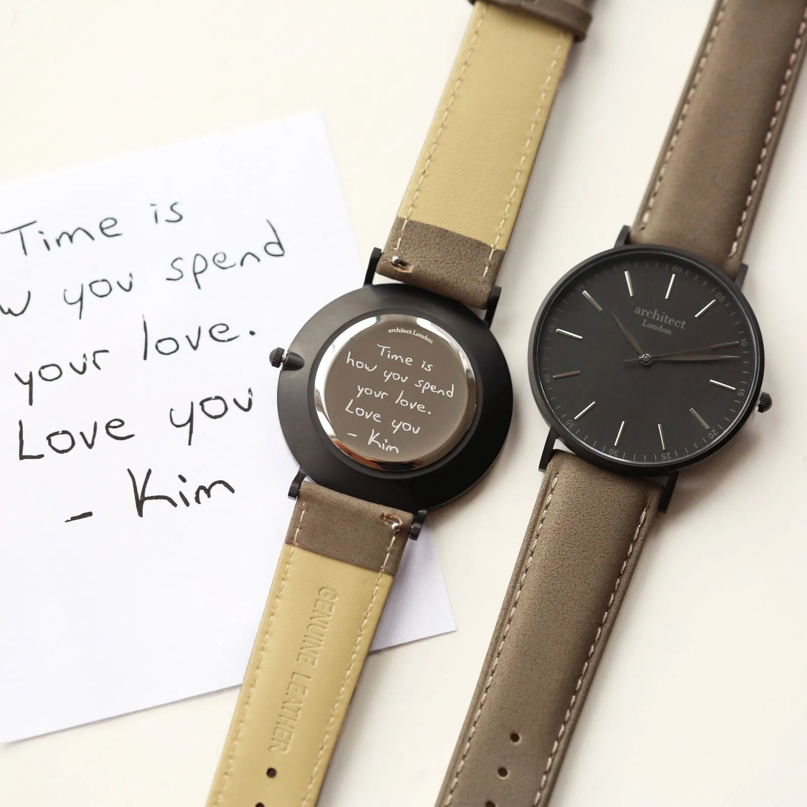 Men's Handwriting Engraved Watch - Minimalist Watch   Urban Grey
