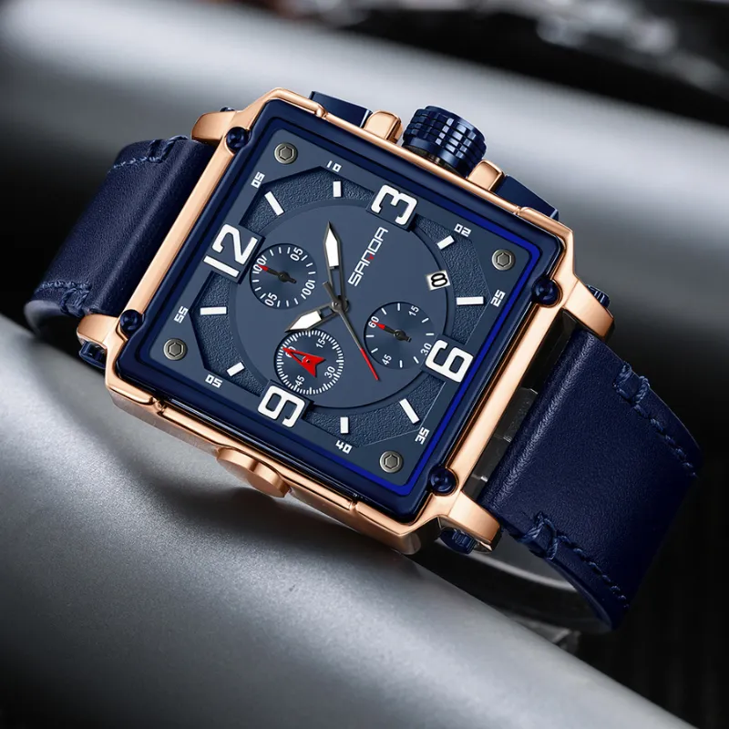 Mens Leather Quartz Tactical Watch