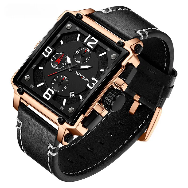 Mens Leather Quartz Tactical Watch