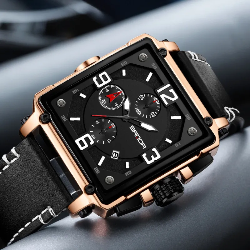Mens Leather Quartz Tactical Watch