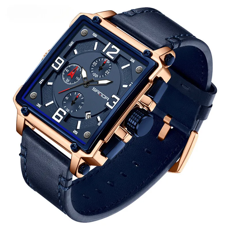 Mens Leather Quartz Tactical Watch