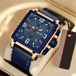 Mens Leather Quartz Tactical Watch