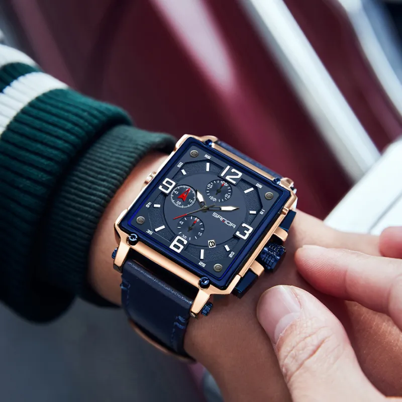Mens Leather Quartz Tactical Watch