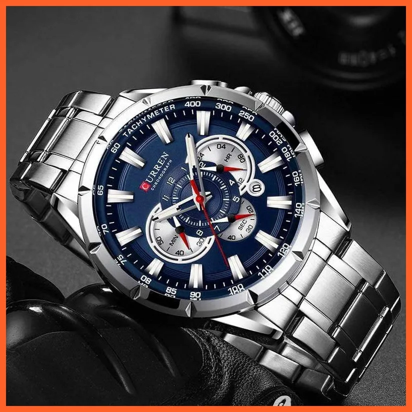 Mens Watches Top Brand Luxury Chronograph Quartz Men Watch Waterproof Sport Wrist Watch Men Stainless Steel Watch