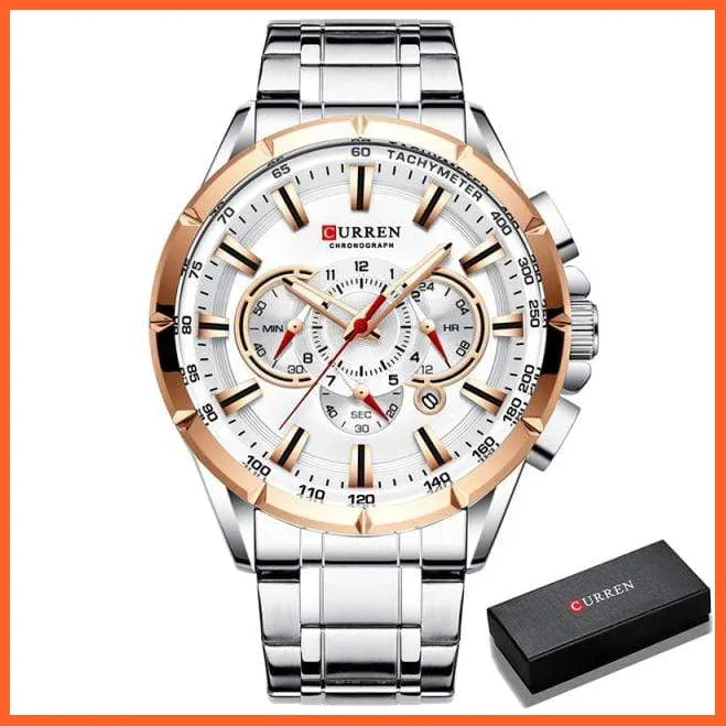 Mens Watches Top Brand Luxury Chronograph Quartz Men Watch Waterproof Sport Wrist Watch Men Stainless Steel Watch