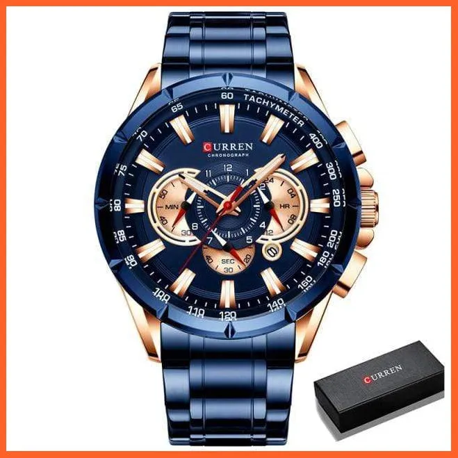 Mens Watches Top Brand Luxury Chronograph Quartz Men Watch Waterproof Sport Wrist Watch Men Stainless Steel Watch