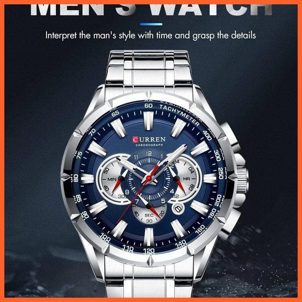 Mens Watches Top Brand Luxury Chronograph Quartz Men Watch Waterproof Sport Wrist Watch Men Stainless Steel Watch