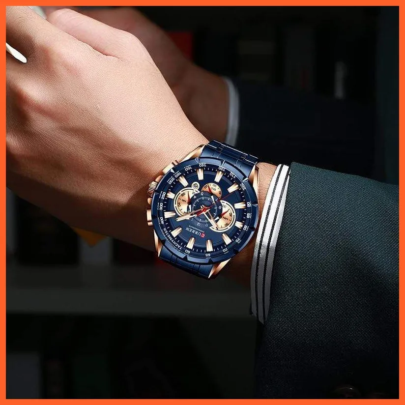 Mens Watches Top Brand Luxury Chronograph Quartz Men Watch Waterproof Sport Wrist Watch Men Stainless Steel Watch