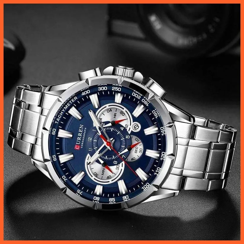 Mens Watches Top Brand Luxury Chronograph Quartz Men Watch Waterproof Sport Wrist Watch Men Stainless Steel Watch