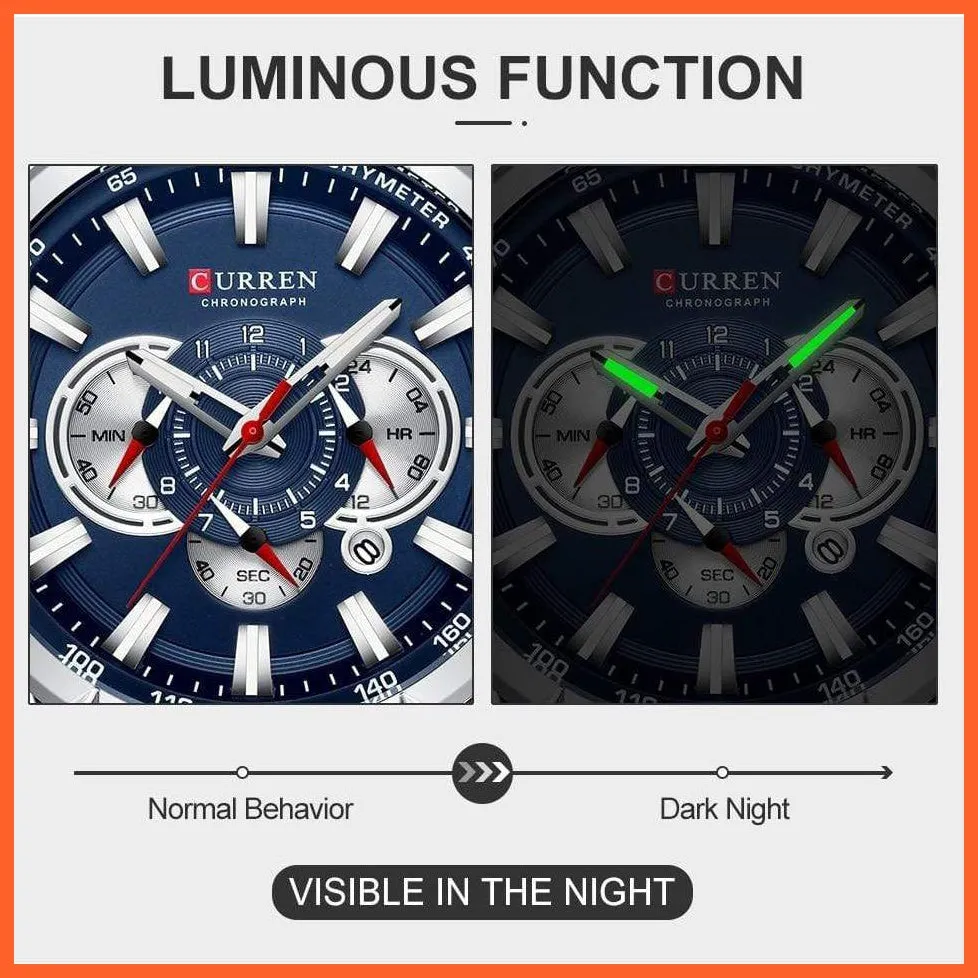 Mens Watches Top Brand Luxury Chronograph Quartz Men Watch Waterproof Sport Wrist Watch Men Stainless Steel Watch