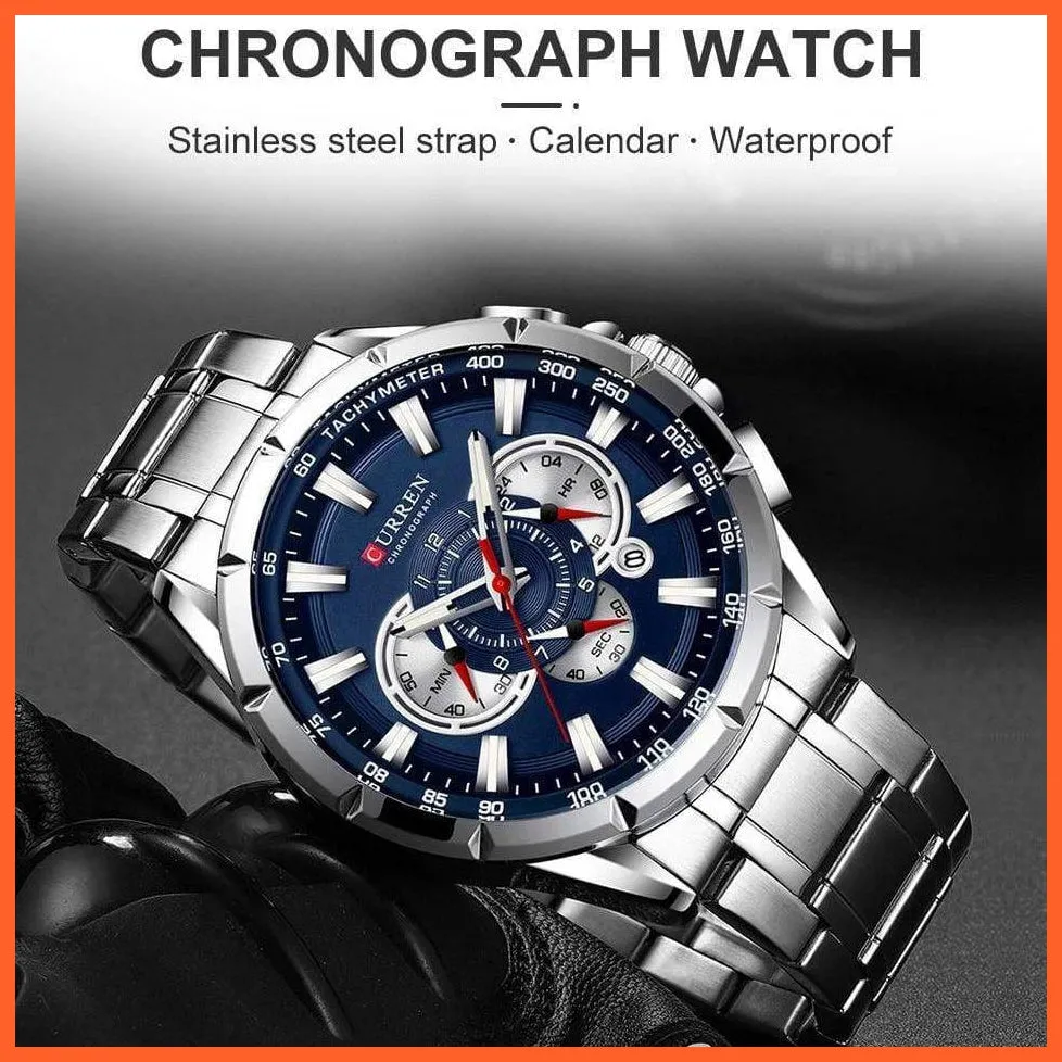 Mens Watches Top Brand Luxury Chronograph Quartz Men Watch Waterproof Sport Wrist Watch Men Stainless Steel Watch