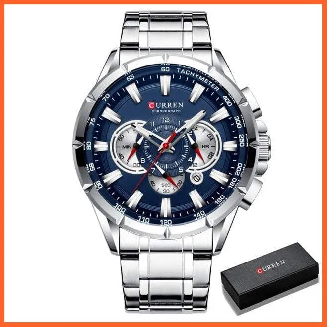 Mens Watches Top Brand Luxury Chronograph Quartz Men Watch Waterproof Sport Wrist Watch Men Stainless Steel Watch