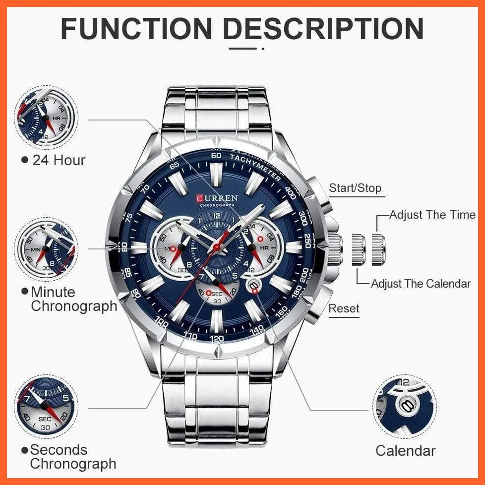Mens Watches Top Brand Luxury Chronograph Quartz Men Watch Waterproof Sport Wrist Watch Men Stainless Steel Watch