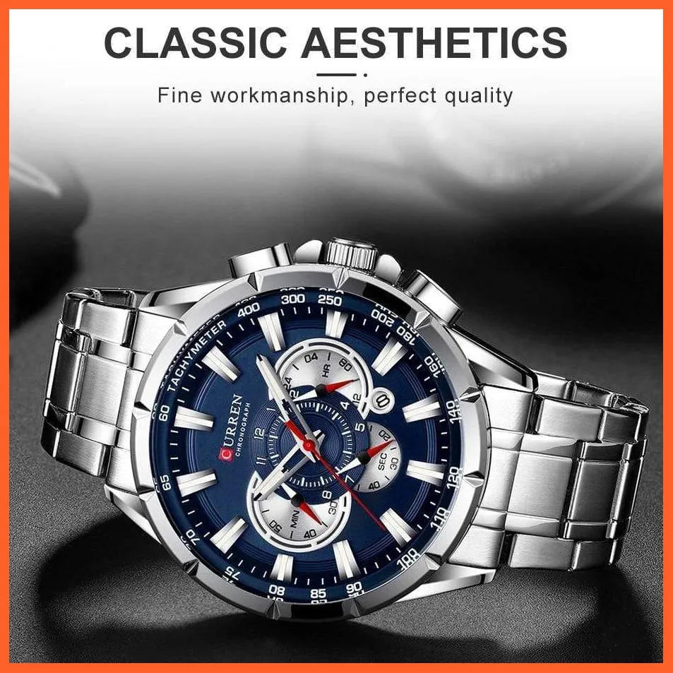 Mens Watches Top Brand Luxury Chronograph Quartz Men Watch Waterproof Sport Wrist Watch Men Stainless Steel Watch