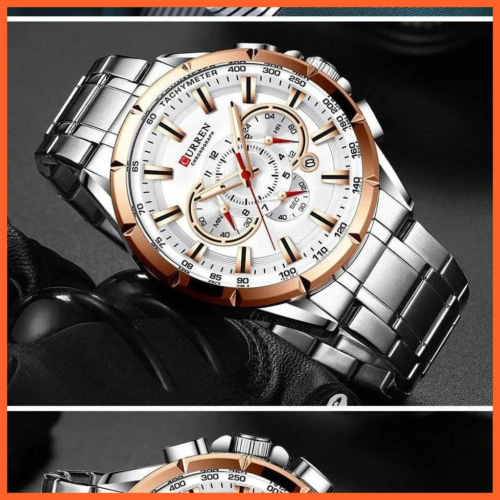 Mens Watches Top Brand Luxury Chronograph Quartz Men Watch Waterproof Sport Wrist Watch Men Stainless Steel Watch
