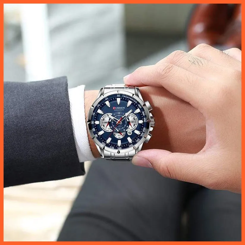 Mens Watches Top Brand Luxury Chronograph Quartz Men Watch Waterproof Sport Wrist Watch Men Stainless Steel Watch