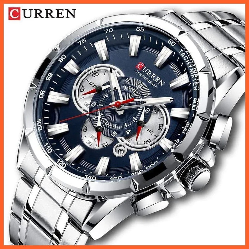 Mens Watches Top Brand Luxury Chronograph Quartz Men Watch Waterproof Sport Wrist Watch Men Stainless Steel Watch